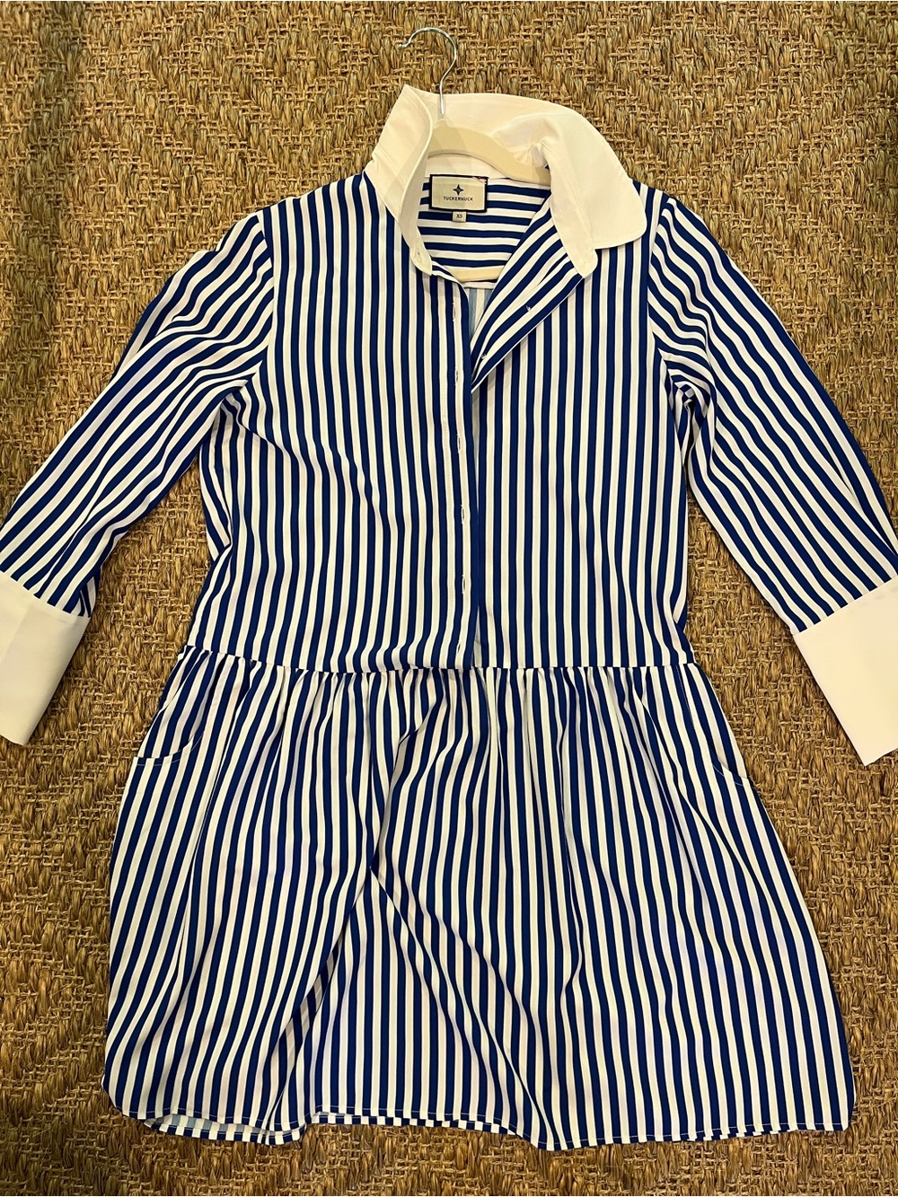 Tuckernuck Blue & White Striped Shirt Dress with White Collar